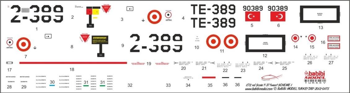 Babibi DBT01175 1/72 T-37, Tweet Şema-1, Dekal Çıkartma