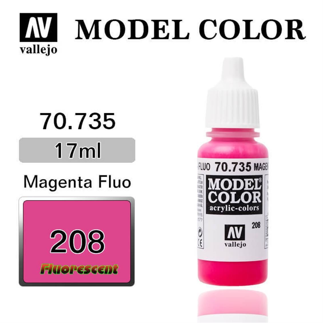 Vallejo 70735 17 ml. (208) Magenta Fluorescent, Model Color Serisi Model Boyası