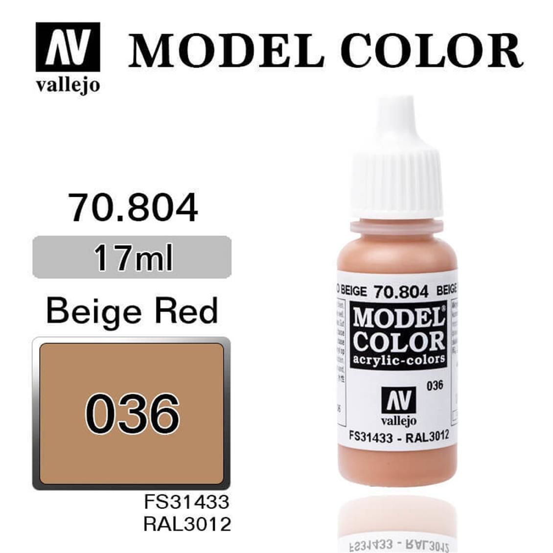 Vallejo 70804 17 ml. (36) Beige Red-Matt, Model Color Serisi Model Boyası