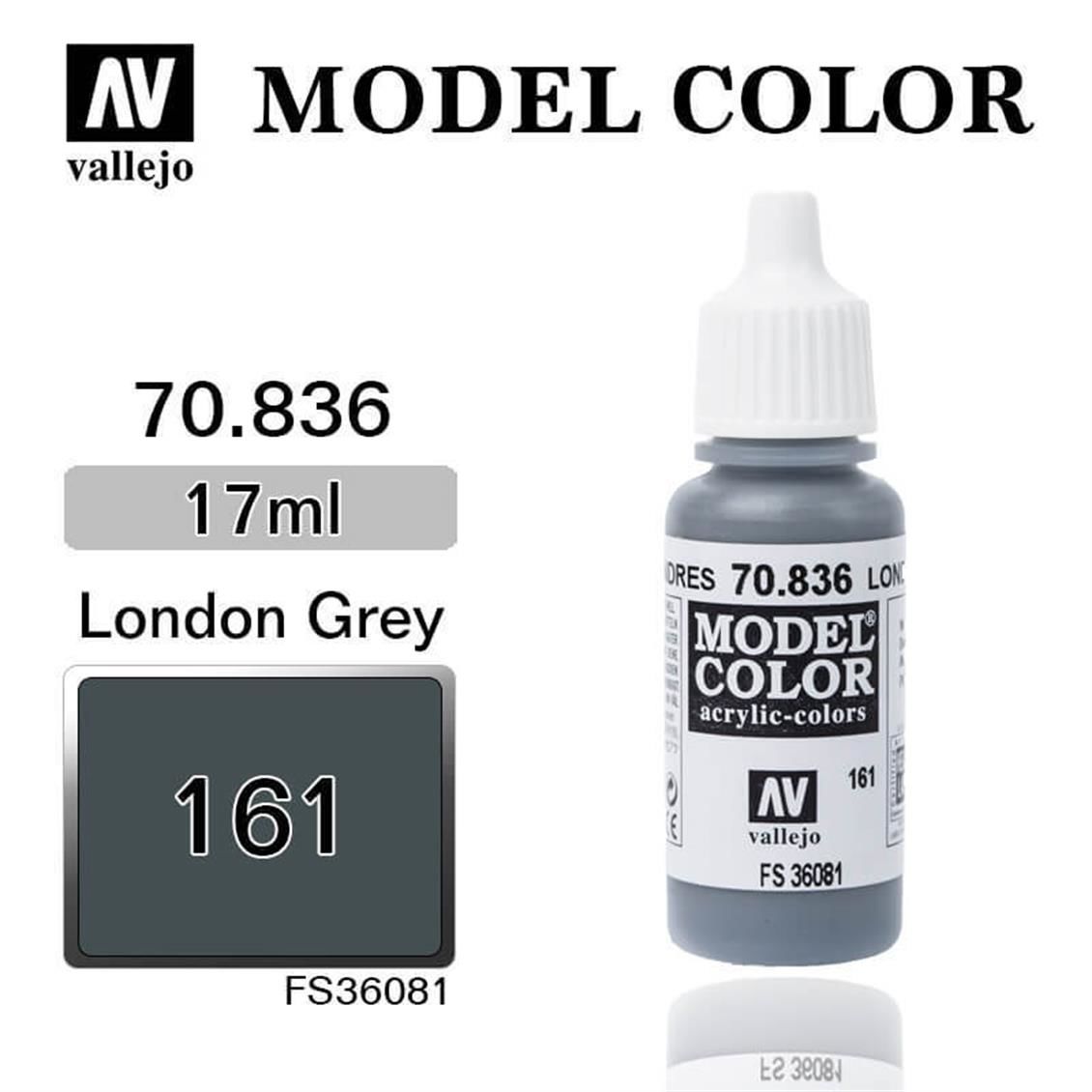 Vallejo 70836 17 ml. (161) London Grey-Matt, Model Color Serisi Model Boyası