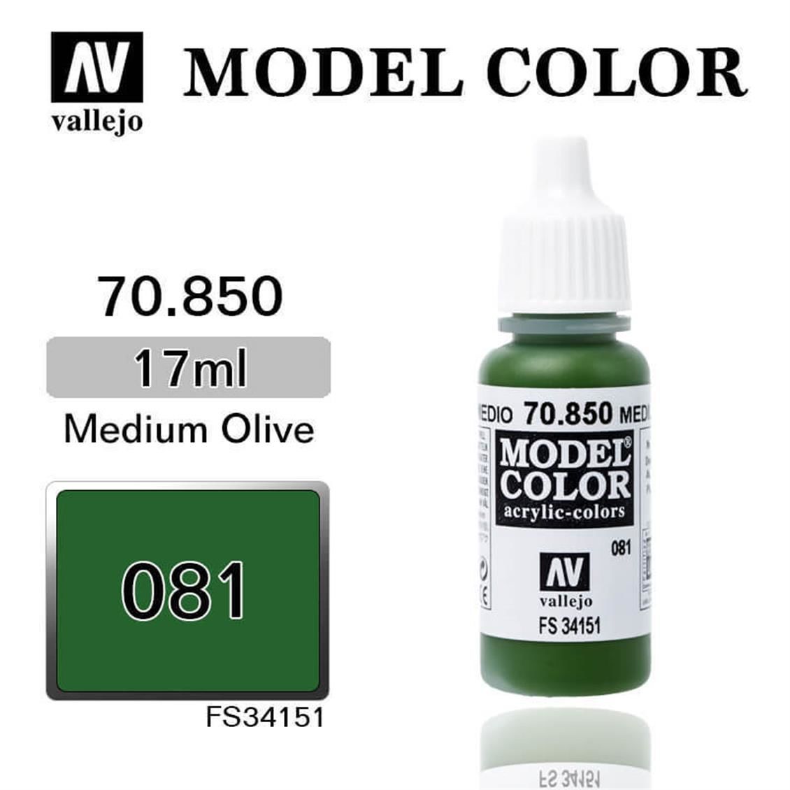 Vallejo 70850 17 ml. (81) Medium Olive-Matt, Model Color Serisi Model Boyası