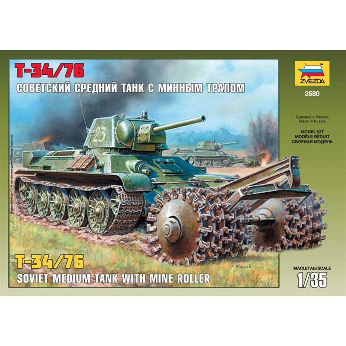 3580 1/35 T-34/76 MAYIN TEMİZLEYİCİLİ SOVYET TANKI