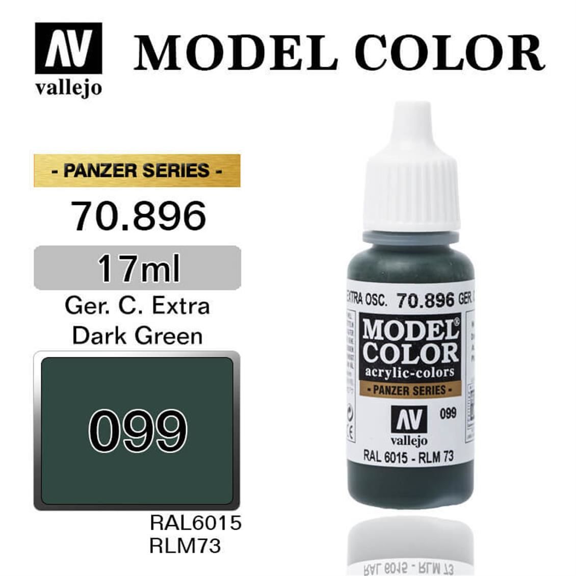 Vallejo 70896 17 ml. (99) Ger. Cam. Extra Dark Green-Matt, Model Color Serisi Model Boyası