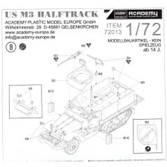 Academy 72013 1/72 Amerikan M3 Yarı Paletli Tankı Demonte Plastik Maketi