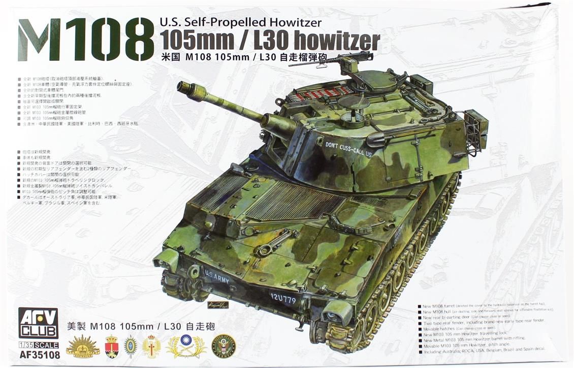 AFV Club AF35108 1/35 M108 105mm Kundağı Motorlu Tankı Demonte Plastik Maketi
