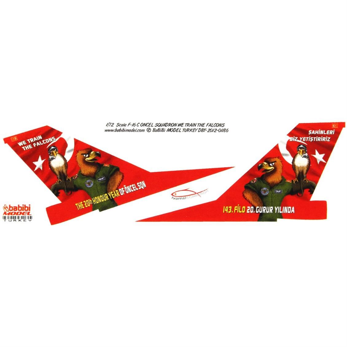 Babibi DBT01186 1/72 F-16 C, Öncel Filo Özel Şema Kırmızı, Dekal Seti