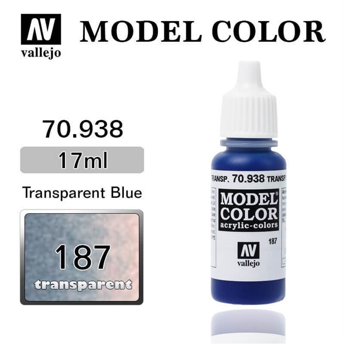 Vallejo 70938 17 ml. (187) Transparent Blue-Transparent, Model Color Serisi Model Boyası