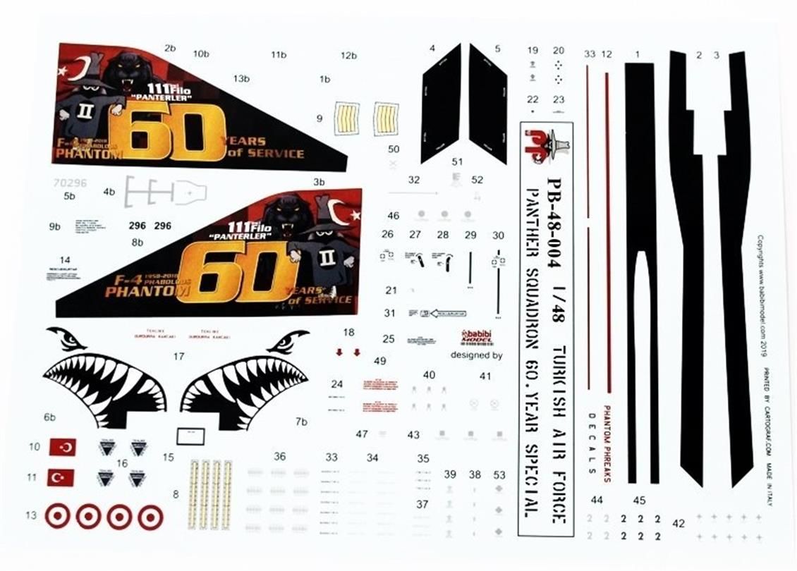 Babibi PB48004 1/48 Turaf F-4, 111.Panter Filo 60.Yıl, Dekal Çıkartma