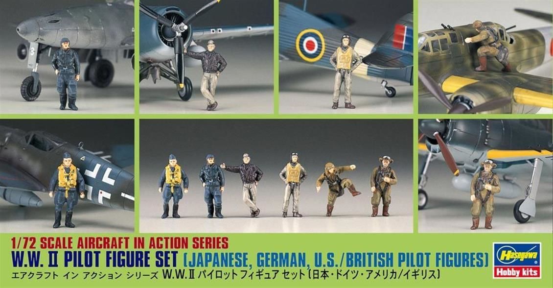Hasegawa X72-8 35008 1/72 Ölçek WW II Karışık Pilot Figürleri Plastik Model Kiti