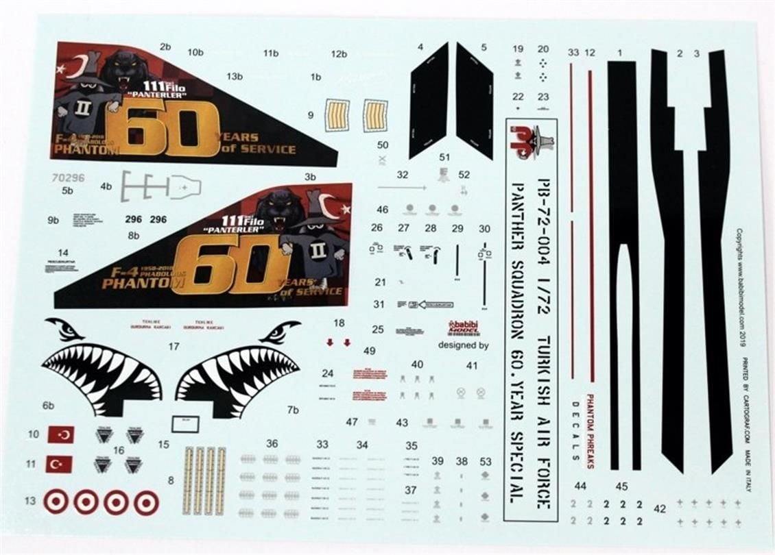 Babibi PB72004 1/72 Turaf F-4E, 111.Panter Filo 60.Yıl, Dekal Çıkartma
