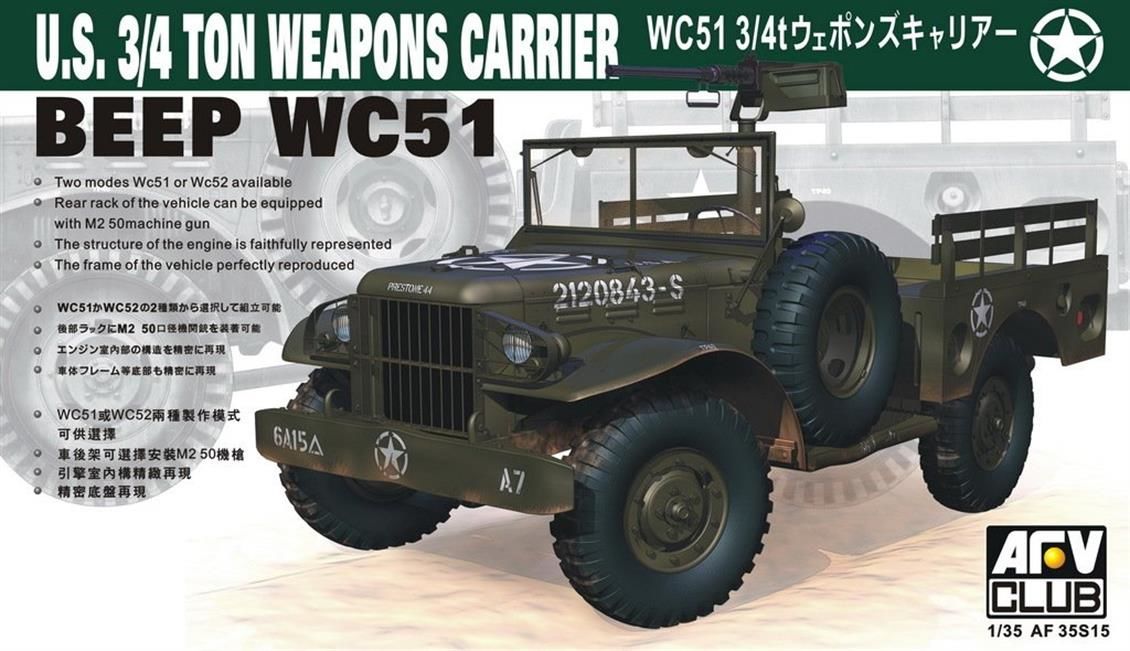 AFV Club AF35S15 1/35 U.S. 3/4 ton Weapons Carrier WC51 Beep Askeri Araç Demonte Plastik Maketi