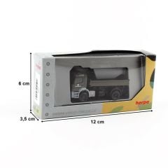 Herpa 746946 1/87 Ölçek MB Axor DÜZ VE Damper Kasalı Kamyon, Askeri Yeşil, Sergilemeye Hazır Model Araç