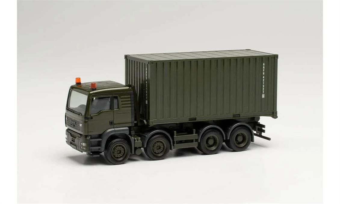 Herpa 746809 1/87 Ölçek MAN TGS L 8x4, 20 lik Konteyner Taşıyan Kamyon, Kamuflaj, Sergilemeye Hazır Model Araç