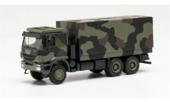 Herpa 746786 1/87 Ölçek Iveco Trakker Kapalı Kasalı Kamyon, Kamuflaj, Sergilemeye Hazır Model Araç