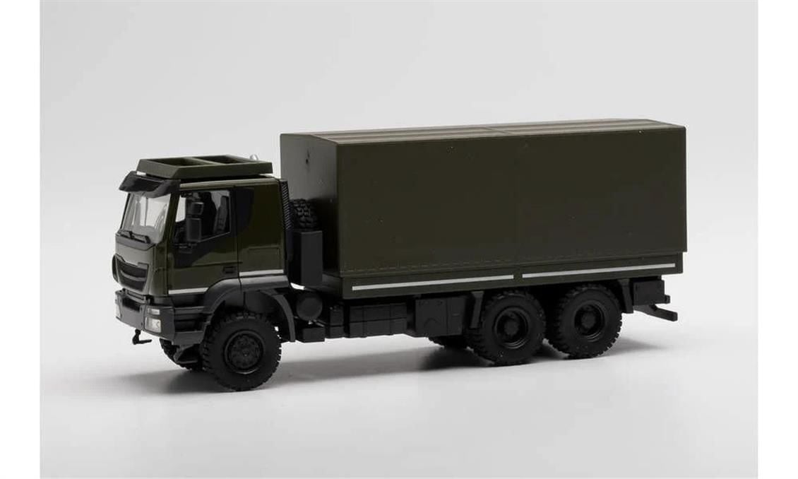Herpa 746762 1/87 Ölçek Iveco Trakker 6x6 Askeri Kapalı Kasa Kamyon, Hazır Model Araç