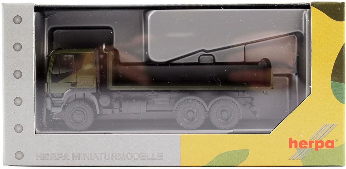 Herpa 746526 1/87 Ölçek Iveco Trakker 6x6 Askeri Düz Kasa Kamyon, Sergilemeye Hazır Model Araç