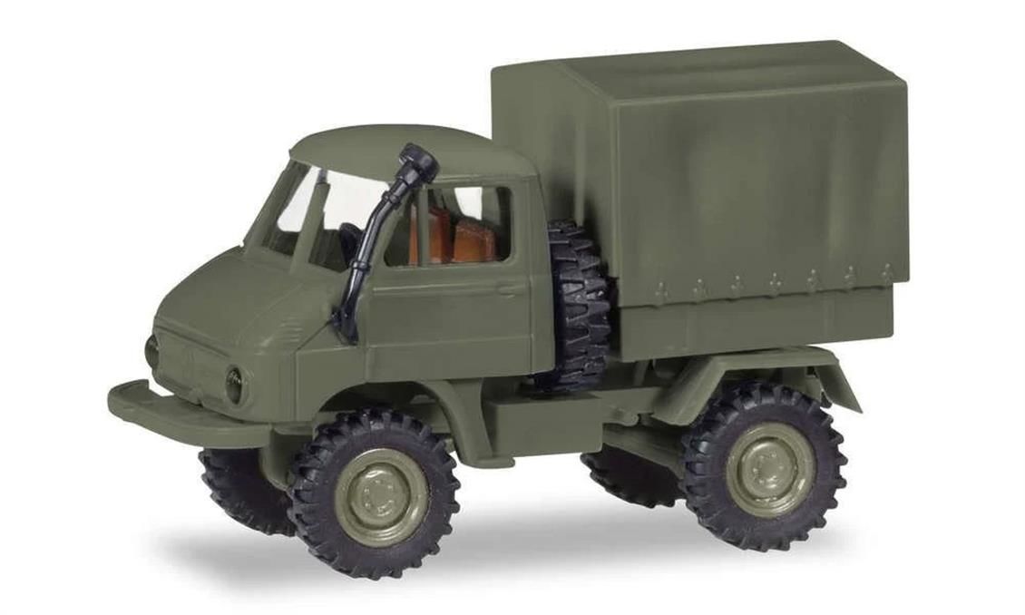 Herpa 746489 1/87 Ölçek Unimog U411, Tenteli, Haki Yeşil, Sergilemeye Hazır Model Araç