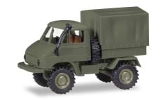 Herpa 746489 1/87 Ölçek Unimog U411, Tenteli, Haki Yeşil, Sergilemeye Hazır Model Araç