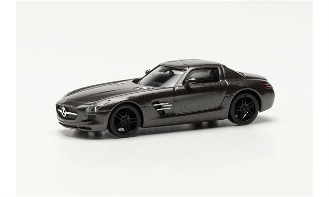Herpa 430784-002 1/87 Ölçek MB SLS AMG, Monza Gri, Sergilemeye Hazır Model Araç