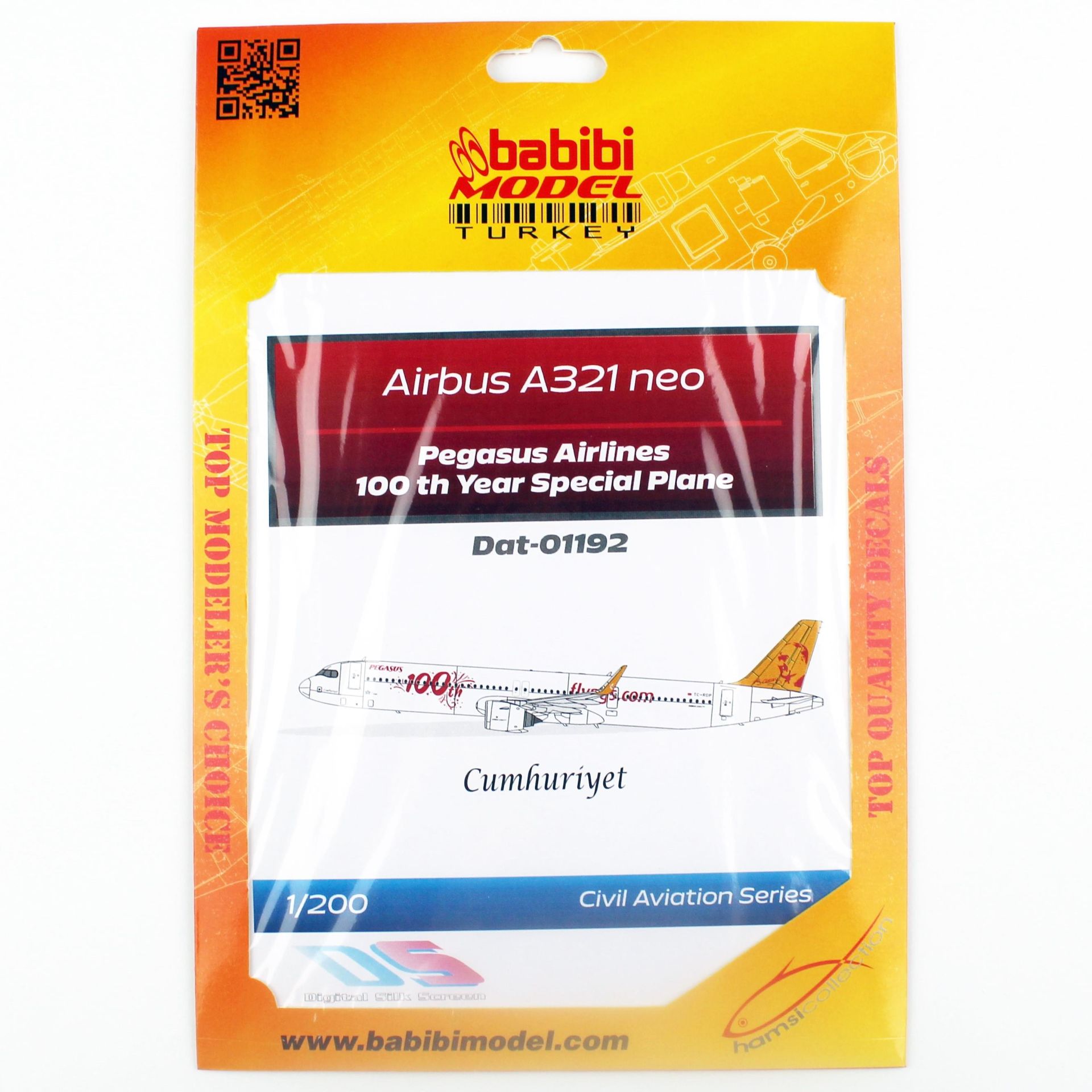 Babibi DAT01192 1/200 Pegasus Hava Yolları Airbus A-321 neo 100.yıl özel boyama Decal Çıkartma