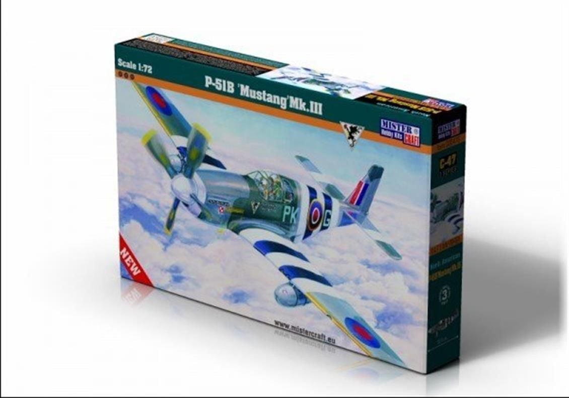 Mistercraft C047 1/72 P-51B Mustang Mk.III Savaş Uçağı Demonte Plastik Maketi