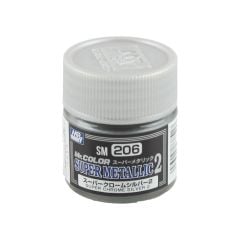 Gunze SM206 10 ml. Super Chrome Silver II, Mr.Color Metallic Colors Serisi Maket Boyası