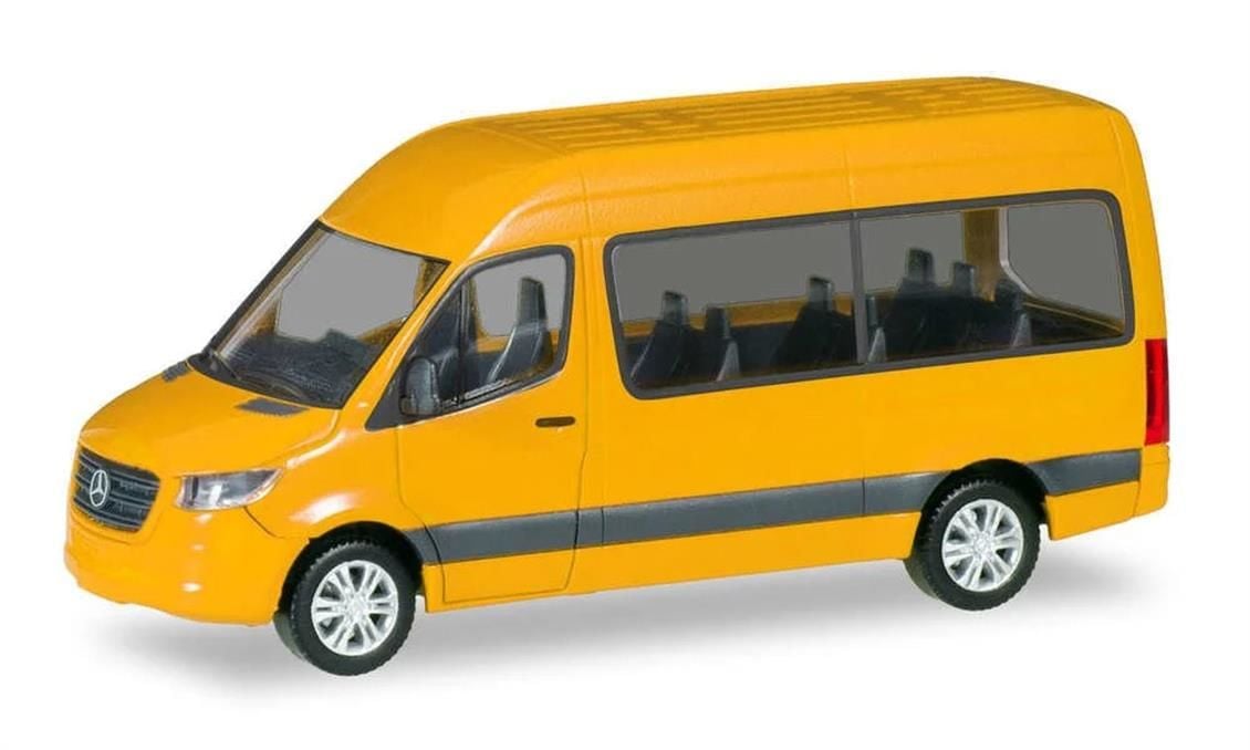 Herpa 093804-002 1/87 Ölçek MB Sprinter, 18 m3 Minibüs, Sarı, Sergilemeye Hazır Model Araç