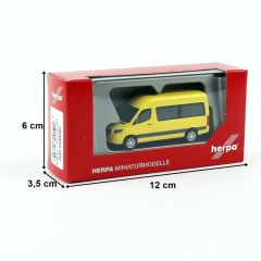 Herpa 093804-002 1/87 Ölçek MB Sprinter, 18 m3 Minibüs, Sarı, Sergilemeye Hazır Model Araç